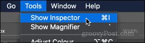MacOS Preview uygulamasında Inspector seçeneğini göster