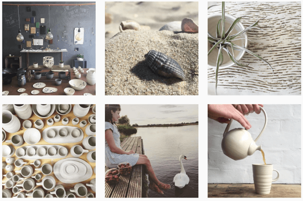 Illyria Pottery, tutarlı bir Instagram beslemesi oluşturmak için tek bir filtre kullanır.