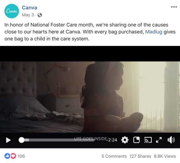Kâr amacı gütmeyen bir kuruluşun Canva'dan haykırdığı Facebook gönderisine örnek.