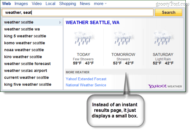 Hava durumu için Yahoo Search Direct