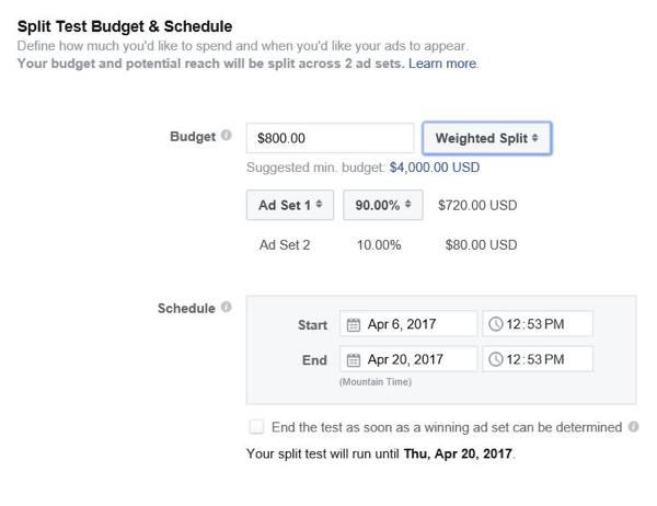 Facebook, her bir reklam grubuna ne kadar bütçe ayrılacağını kontrol etmenizi sağlar.