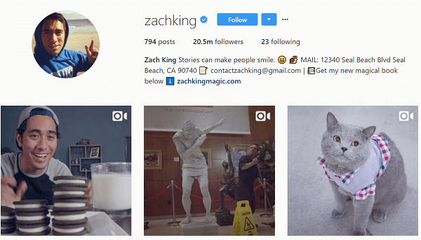 İlk başta Instagram'ı Vine'larını yeniden yayınlamak için kullanmasına rağmen, Zach kısa süre sonra orijinal Instagram içeriği oluşturmaya başladı.
