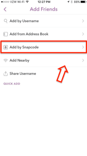 snapchat snapcode ile ekle