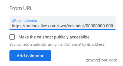 URL'ye göre Google Takvim'e bir Outlook takvimi ekleme