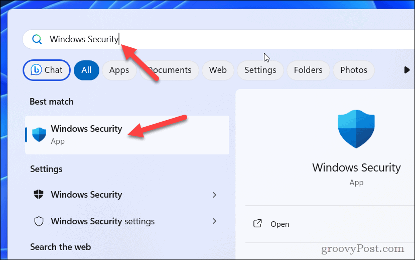 Windows Güvenliği'ni açın