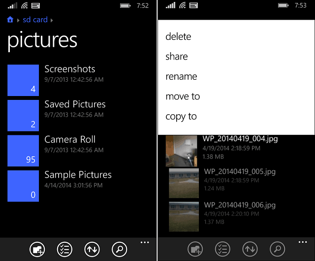 Dosyalar uygulaması Windows Phone 8-1