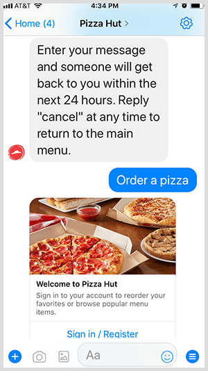 Pizza Hut, Messenger botu aracılığıyla pizza siparişini otomatik hale getirir.