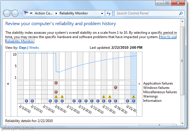 Windows 7 Sorunlarını Tanılamak için Güvenilirlik Geçmişi Aracı Nasıl Kullanılır