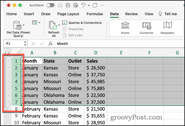 Excel'de Denetimli Satır Grubu