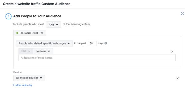Cihaza göre bir web sitesi trafiği özel Facebook kitlesi oluşturmak için Facebook Event Setup Tool, adım 17 ayarlarını kullanın
