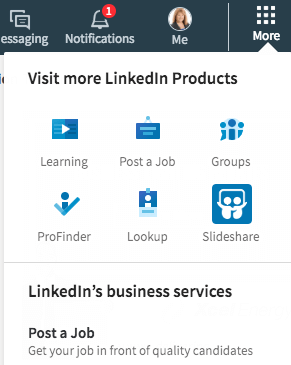 LinkedIn'in Diğer bölümünde çok sayıda doğrudan bağlantı bulacaksınız. Buradan şirket sayfası da oluşturabilirsiniz.