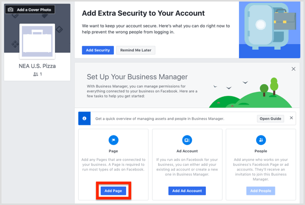 Facebook sayfanızı Business Manager'a eklemek için Sayfa Ekle'yi tıklayın.