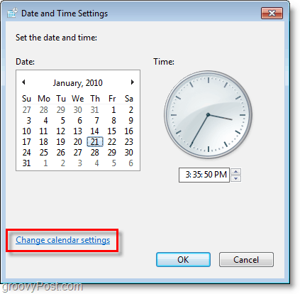 Windows 7 ekran görüntüsü - takvim ayarlarını değiştirme