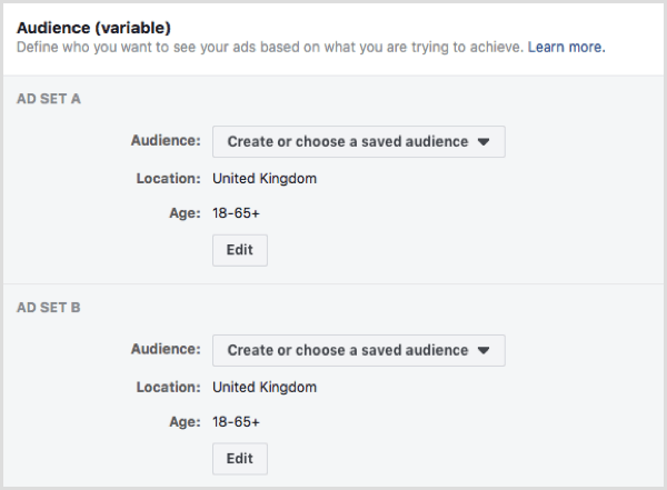 Facebook bölünmüş test özelliği