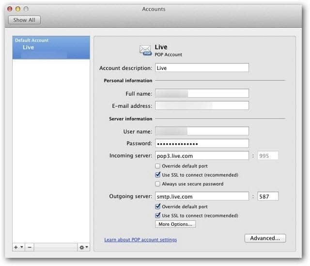 Microsoft Outlook Mac 2011: POP3 kullanarak Windows Live Mail'i kurma