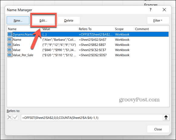 excel düzenleme adı