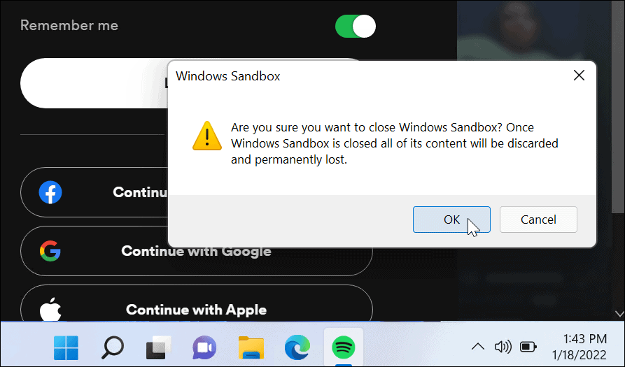 Kapatmayı doğrulayın Windows Sandbox
