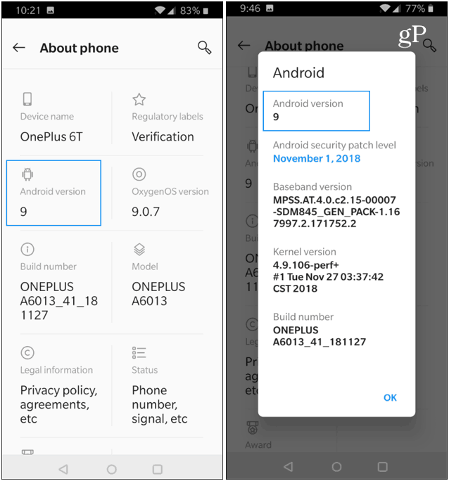 OnePlus Telefon Hakkında Android Sürümü