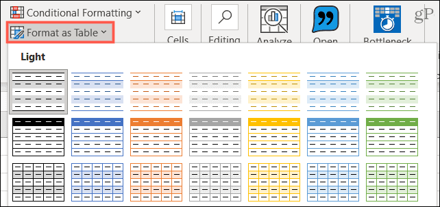 Excel'de Tablo Olarak Biçimlendir