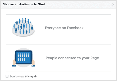 Facebook Audience Insights, başlamak için hedef kitleyi seçer