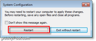 msconfig değişikliklerini kaydetmek için Windows 7'yi yeniden başlatın