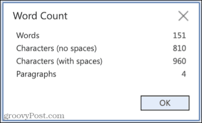 Web için Microsoft Word'de kelime sayısı