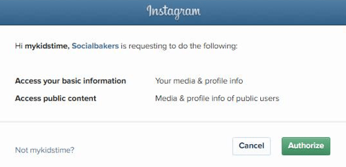 Socialbakers'ı Instagram hesap bilgilerinize erişmeleri için yetkilendirin.