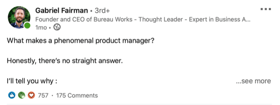 LinkedIn gönderisinin soru sorma örneği
