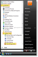 Windows Vista Başlat Menüsünden Disk Birleştiricisi'ni başlatma