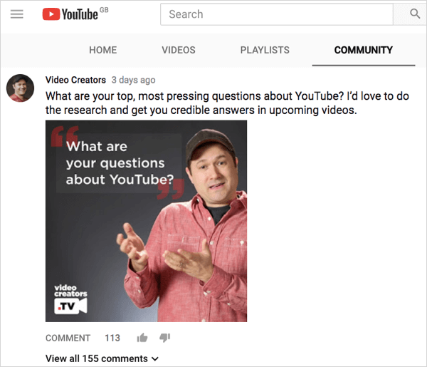YouTube Topluluğu sekmesi gönderisine örnek.