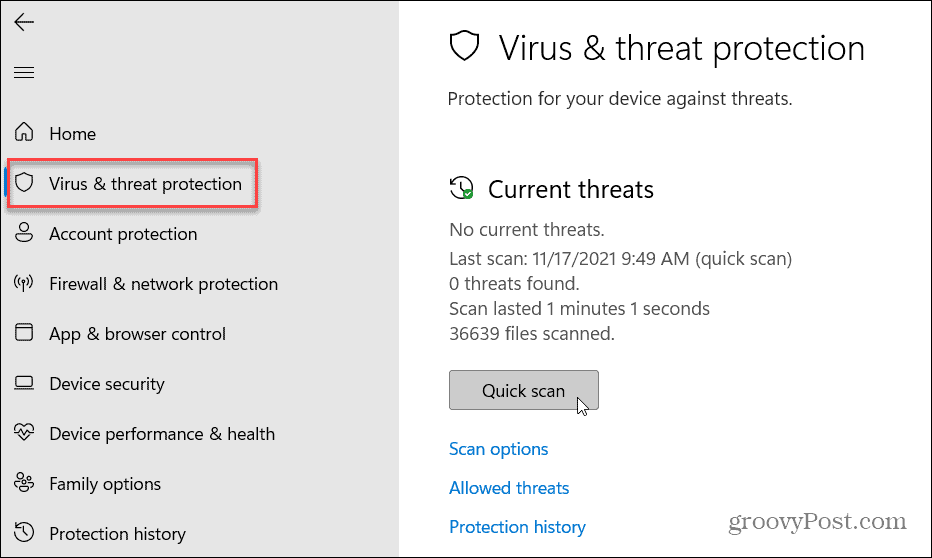 Virüs ve Tehdit Koruması Windows 11