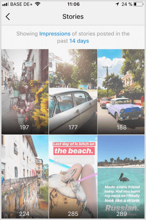 Instagram Hikayeleri Gösterim verilerini Instagram Analytics'te görüntüleyin.