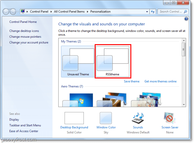 Windows 7'de yeni rss temanızı seçin