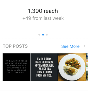 Instagram içgörülerinizin ilk ekranında, erişiminizi görüntülemek için sağa kaydırın.