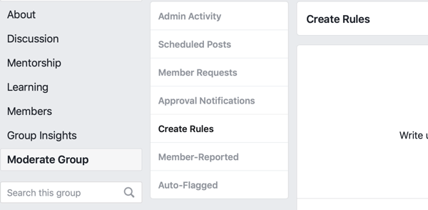 Facebook grup topluluğunuzu nasıl geliştirirsiniz, grubunuzu yönetmek için kurallar oluşturmak için Facebook menü seçeneği