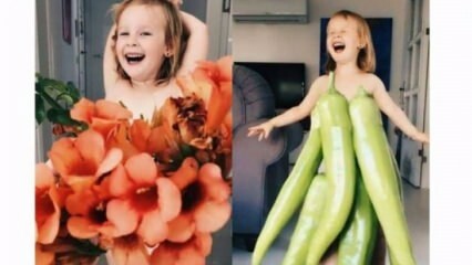 Meyve ve sebzelerden kızına kıyafet yaptı!