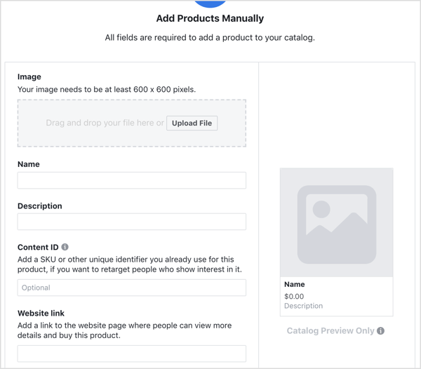 Facebook kataloğunuza ürün eklemek için ayrıntıları girin.