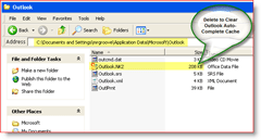 Outlook Otomatik Tamamlama Önbelleğini Temizle - Windows XP
