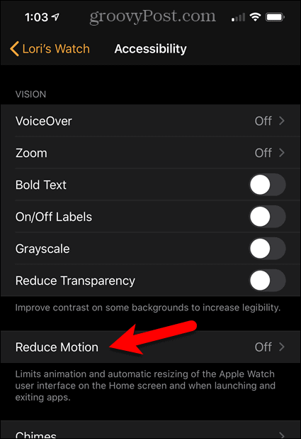 İPhone'da Hareketi Azalt seçeneğine dokunun