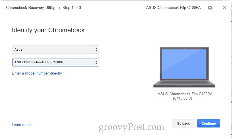 chromebook kurtarma yardımcı programı model seçin