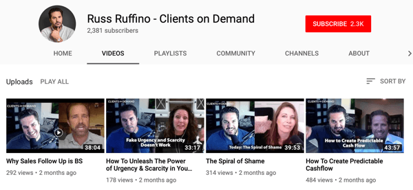 B2B işletmelerinin çevrimiçi videoyu kullanma yolları, Russ Ruffino röportaj videolarının örnek YouTube kanalı