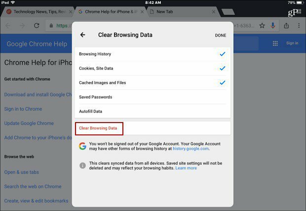 Tarama Verilerini Temizle Chrome uygulaması iOS