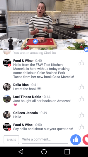 Food & Wine, şef Marcela Valladolid'i, her iki tarafın da yararına olacak şekilde ortak pazarlama yapan bir Facebook Live yayınında paylaşıyor.