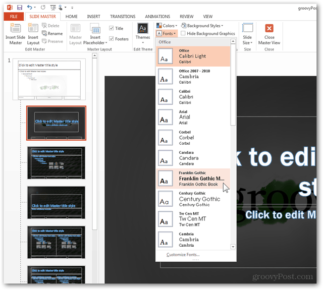 Office 2013 Şablonu Oluştur Özel Tasarım Yap POTX Slayt Slaytlarını Özelleştir Öğretici Nasıl Ana Fontları Değiştirmek için Yapılandır 