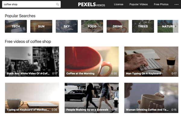 Pexels Videos, video görüntüleri için anahtar sözcük araması yapmayı kolaylaştırır.