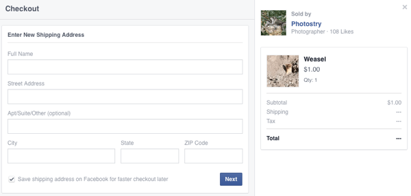 müşteri ilk facebook satın alma işlemi için gönderim ayrıntılarını girin