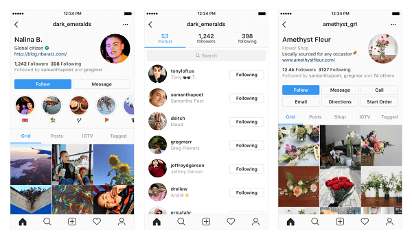 Instagram profilinizdeki olası değişikliklere örnekler.