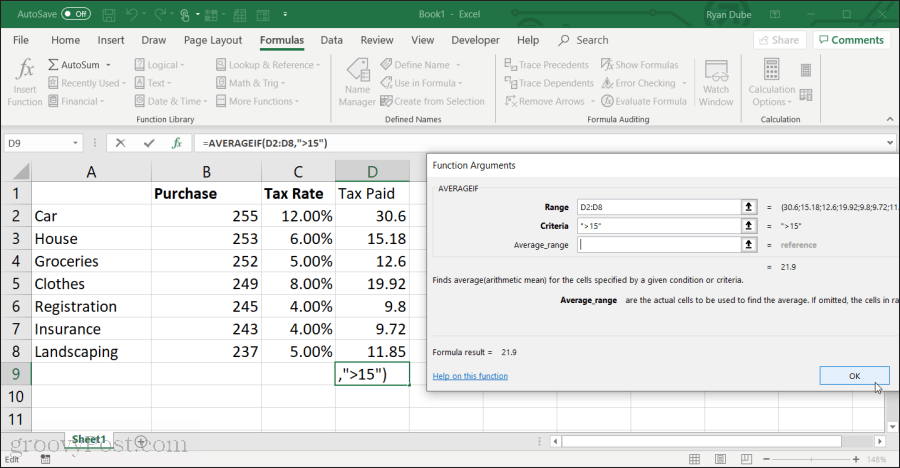 Excel'de hte averageif işlevini kullanma
