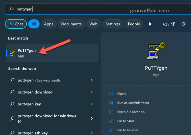 Windows 11'de puttygen'i başlatın