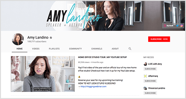 AmyTV, Amy Landino'nun yeniden markalanmış YouTube kanalıdır. Kanal sayfasında Amy'nin fotoğrafları ve markasını değiştirdiği kanalı başlatmak için kullandığı video yer alıyor.